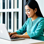 **

"A professional Malaysian woman in a modest baju kurung, working on a laptop at a modern co-working space in Kuala Lumpur, fully clothed, appropriate attire, safe for work, perfect anatomy, natural proportions, professional photography, high quality, bright and airy lighting, family-friendly."

**